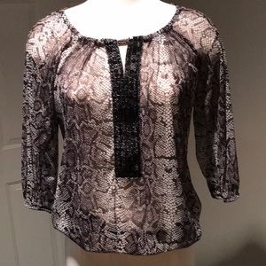 INC reptile print sheer blouse